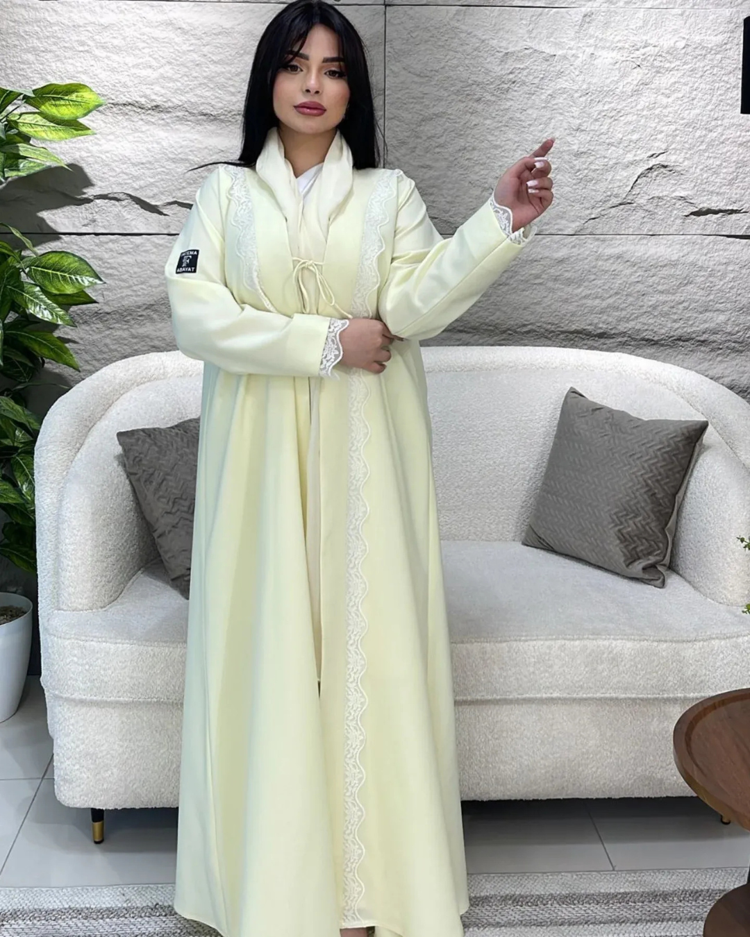 Yellow New Fabric Abaya – Elegant Design
