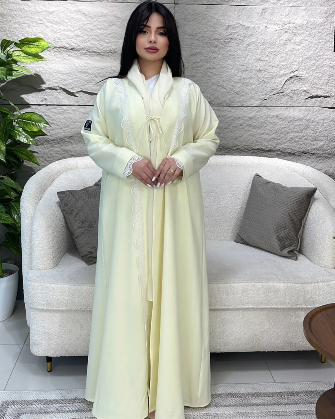 Yellow New Fabric Abaya – Elegant Design - Image 2